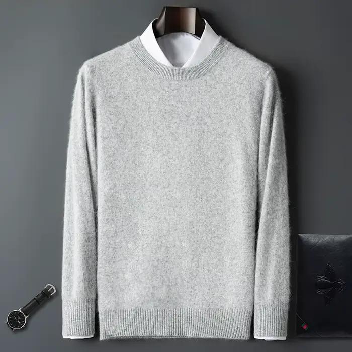 Pull à col rond en cachemire de vison pur pour homme, pull décontracté tricoté à manches longues, vêtements pour l'automne et l'hiver, 100%