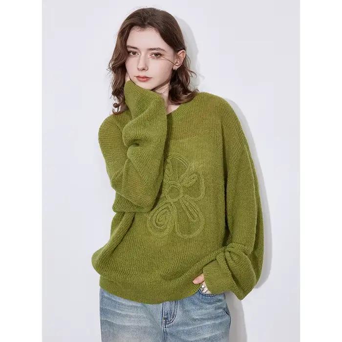 Pull à manches longues avec motif floral pour femme