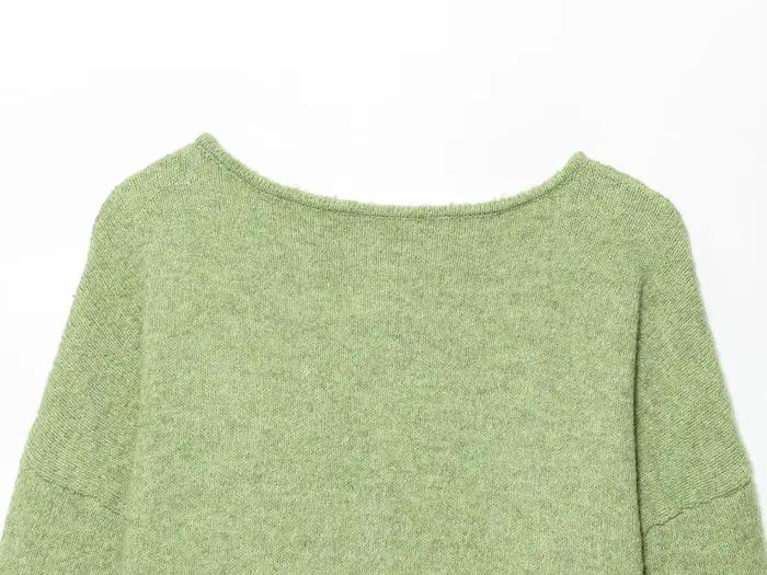 Vert clair tricoté Cardigan pull femmes encolure dégagée simple boutonnage