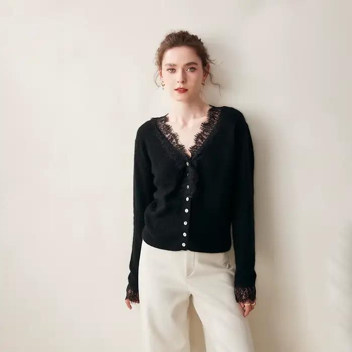 Cardigan tricoté en cachemire pour femme, pull Chic, manteau court, décontracté, col en v, chemise ample, printemps et automne 20224, 100%
