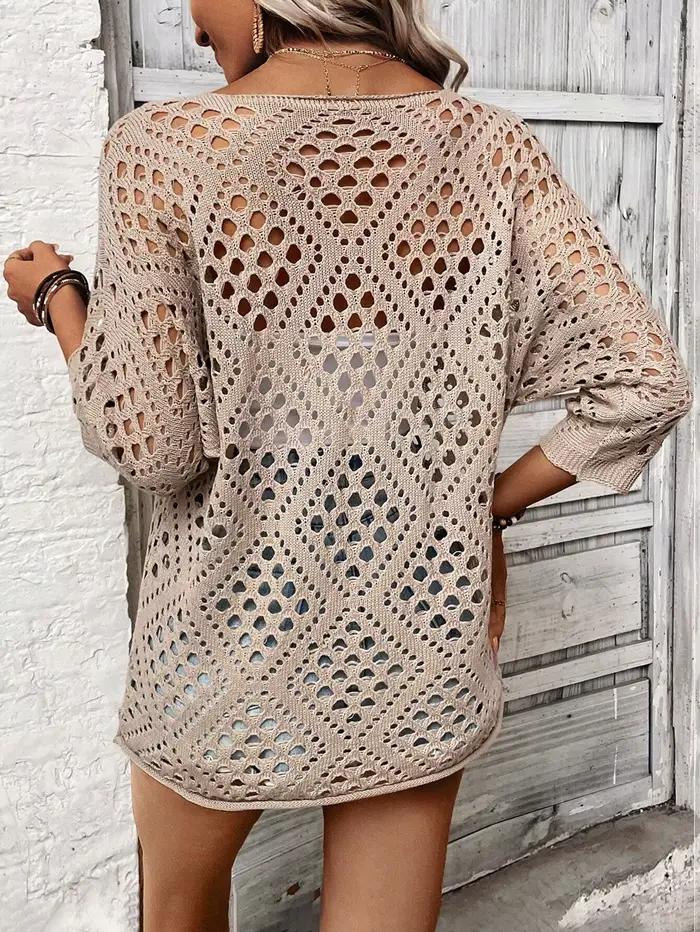 Pull tricoté ample et élégant à manches ajourées