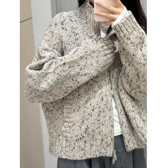 XIMIAN APPAREL 2026 YAZHIMEI Nouvelle Collection Hiver – Cardigan Décontracté pour Femme en Tissu Mélangé avec Fermeture Éclair