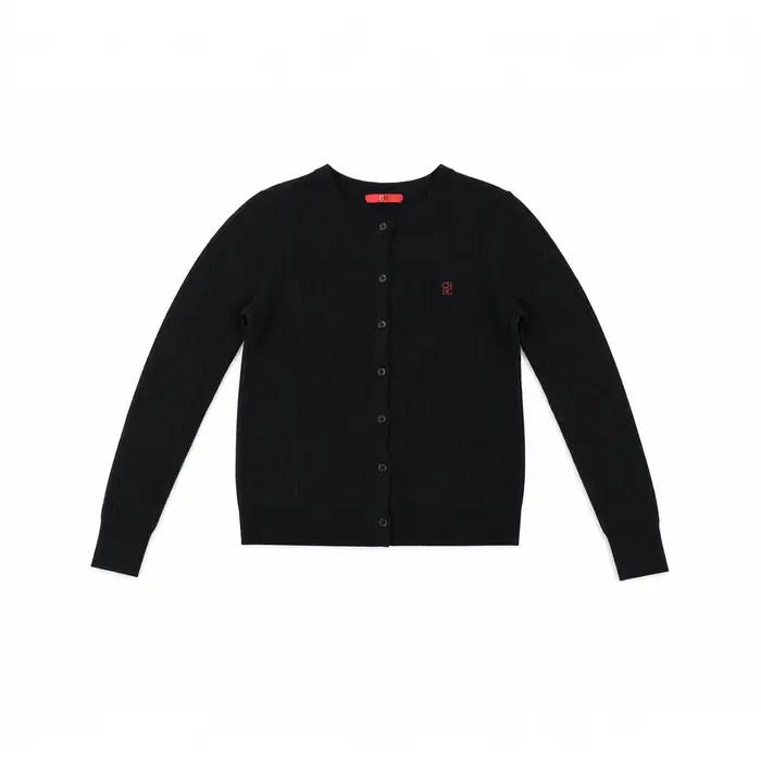 Cardigan en tricot torsadé brodé CH pour femme