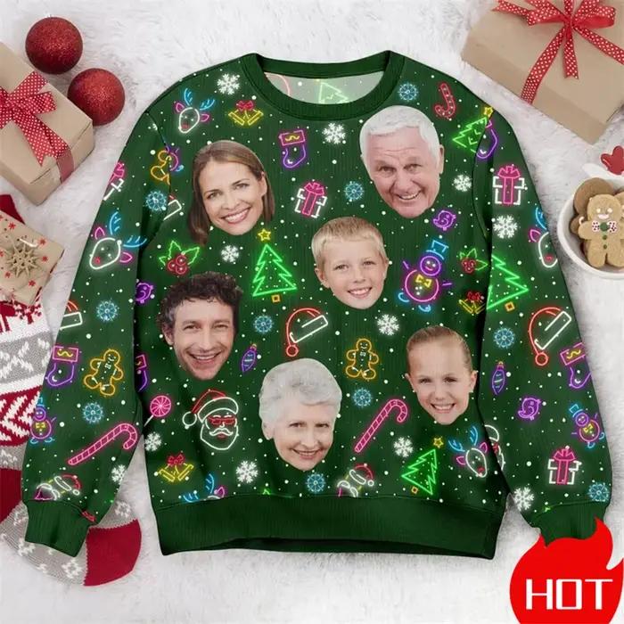 Photos personnalisées pull de noël moche unisexe personnalisé Photo graphique sweats personnaliser visage cadeaux de famille pulls nouveau