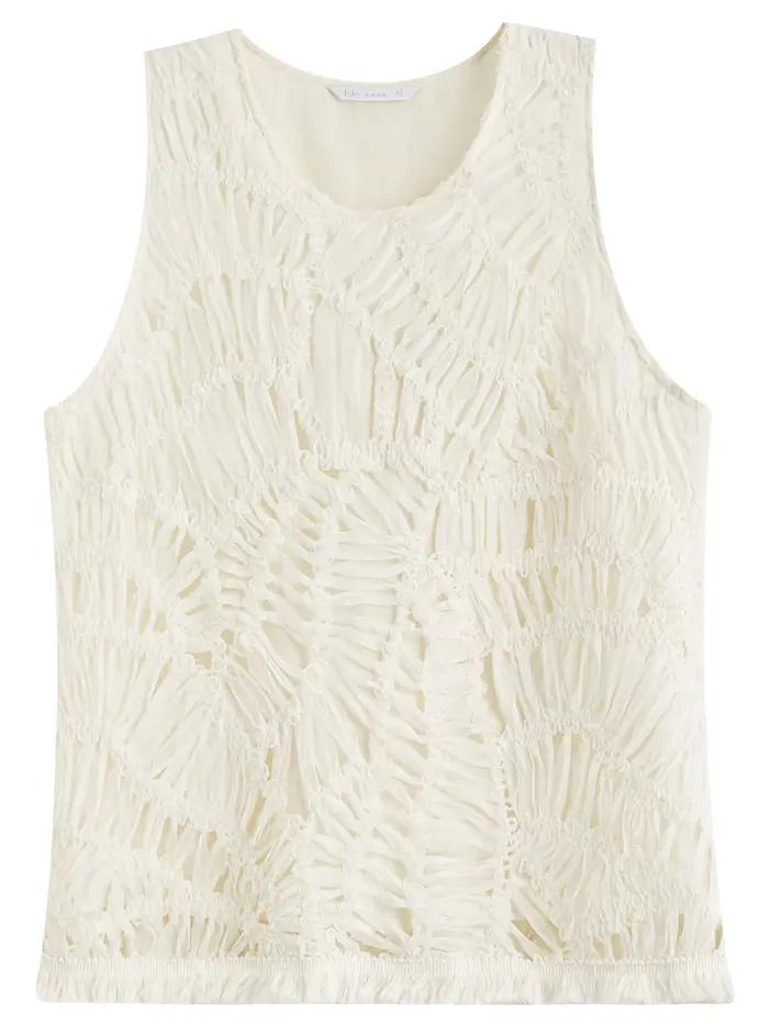 FSLE tressé ample sans manches mode gilet haut Beige pour les femmes 2025 été nouveauté vacances saison polyvalent hauts 25FS12337
