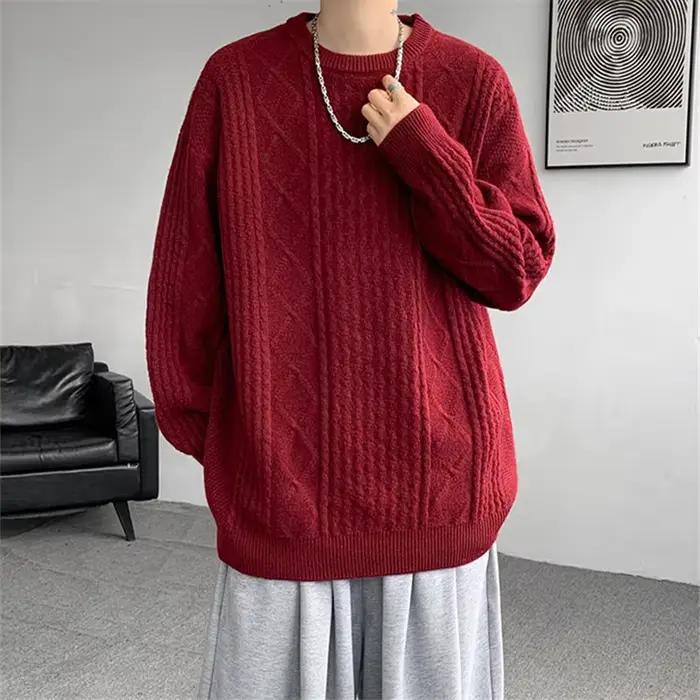 Automne hiver pull à col rond hommes pulls en tricot ample couleur unie