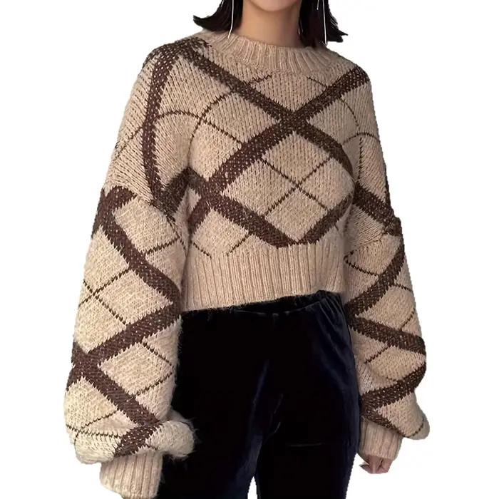 Pull tricoté au Crochet de couleur contrastée pour femme
