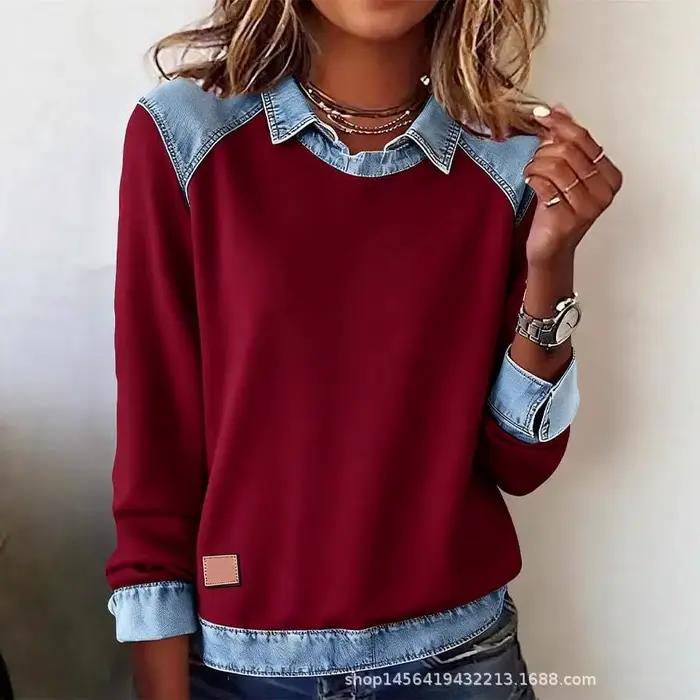 Pull Automne Femme revers manches longues à la mode