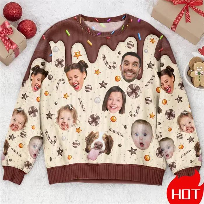 Photos personnalisées pull de noël moche unisexe personnalisé Photo graphique sweats personnaliser visage cadeaux de famille pulls nouveau