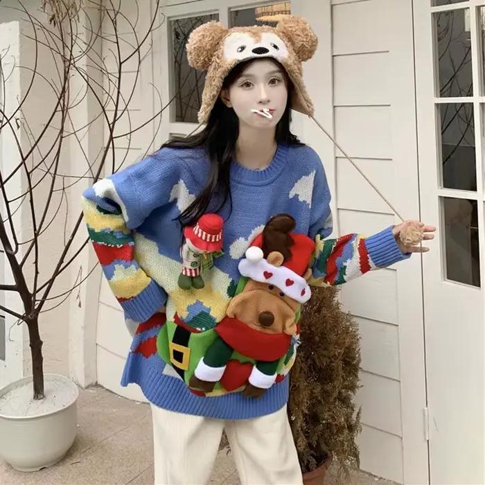 Pull de Noël surdimensionné à manches longues pour femmes
