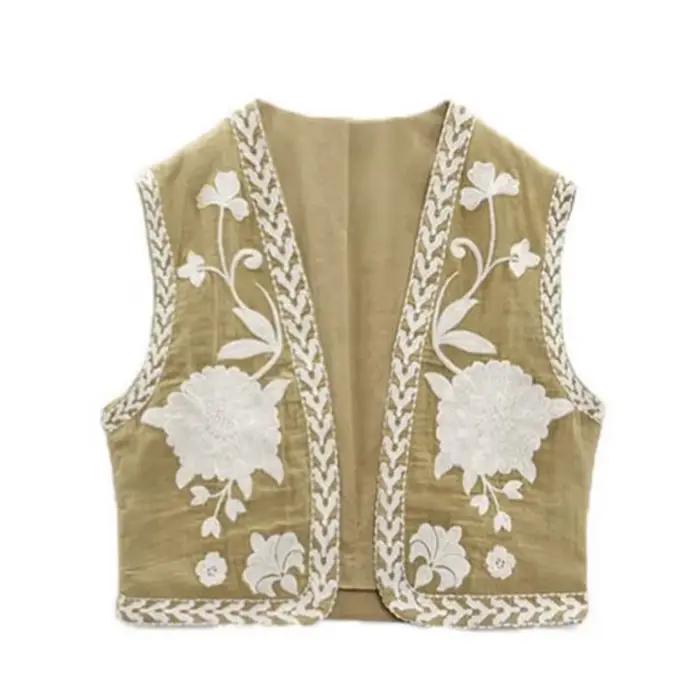 Maemukilabe femmes Vintage Floral brodé gilet ouvert dames Style National