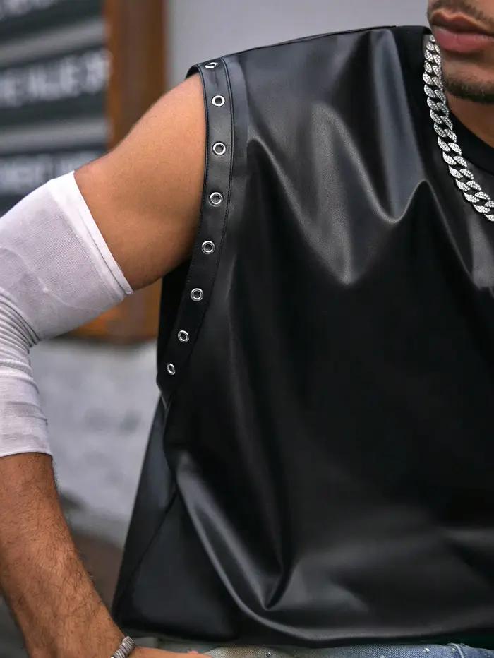 Gilet en cuir pour homme, t-shirts en cuir PU tendance, débardeurs de motard, streetwear, qualité supérieure