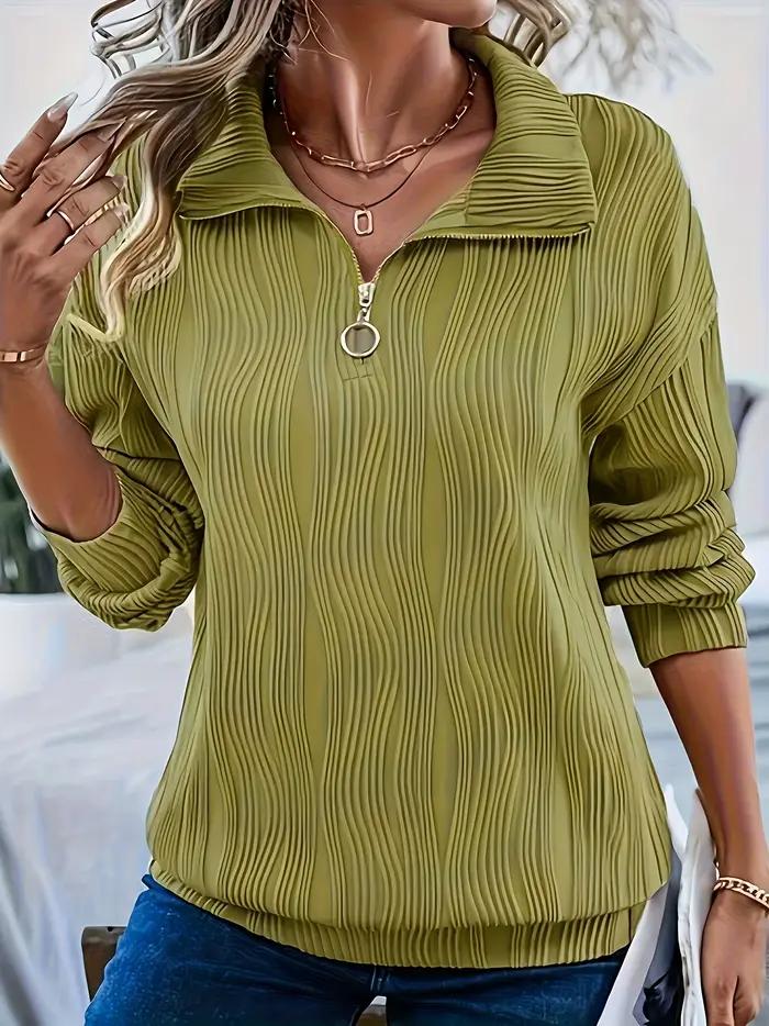 Sweat-shirt texturé ondulé à demi-zip pour femme - Col rabattu