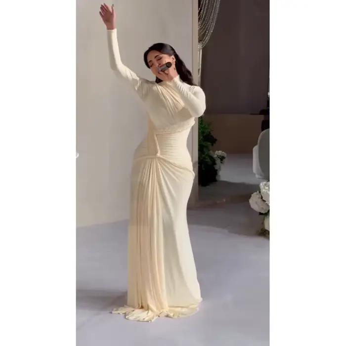 Robe de soirée à col haut, manches longues personnalisées, plissée, longueur au sol, robe de bal sirène, robes de soirée formelles, style saoudien