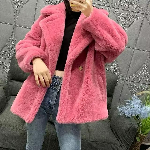Manteau d'ours en peluche en fourrure d'agneau pour femmes