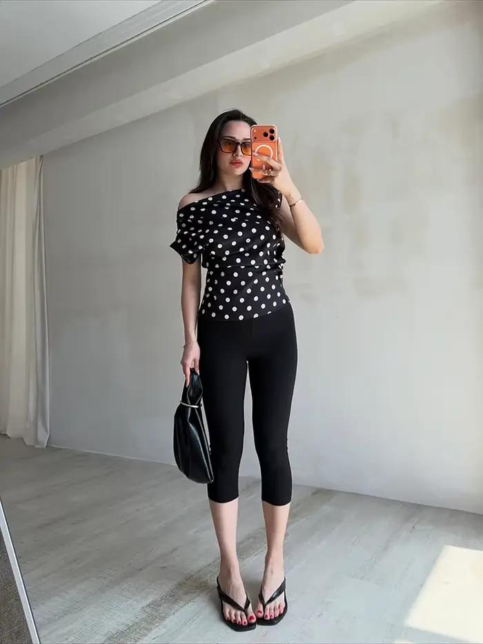 Nibber Y2k Gilet Femmes Polka Dot Imprimer Col Asymétrique Plis D'été Mode Loisirs Quotidien Simple Classique Parti Streetwear