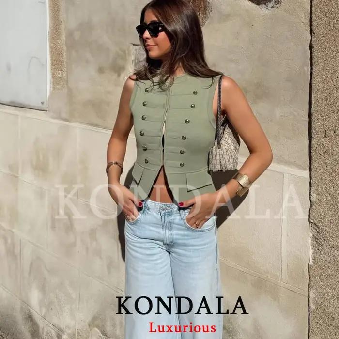 KONDALA Gilet Chic Décontracté Vintage pour Femme