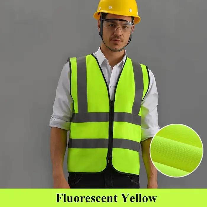 Gilet de sécurité haute visibilité durable avec bandes réfléchissantes avant et fermeture éclair – Tenue de travail pour agents de sécurité et entrepôts