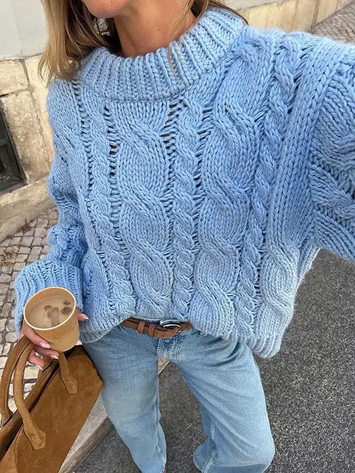 Pull à motif ample en polyester et coton pour femme, coupe décontractée, col rond, confortable et résistant pour les journées automnales et hivernales, idéal pour les activités sportives et les sorties sociales