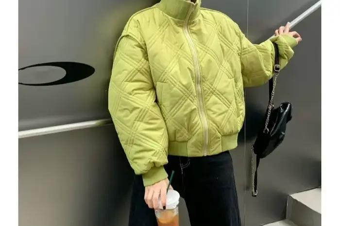 Col montant tempérament vert coton vêtements automne et hiver nouveau Design