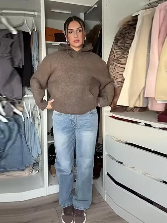 Pull à capuche surdimensionné vert à manches longues pour femme