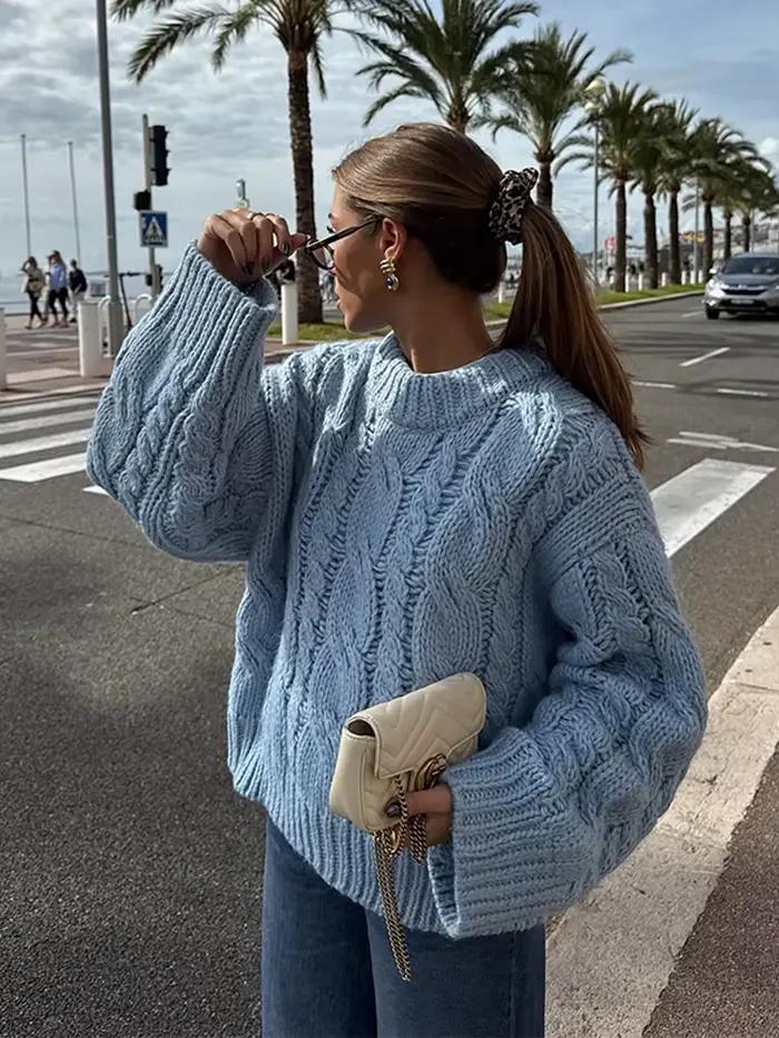 Pull à motif ample en polyester et coton pour femme, coupe décontractée, col rond, confortable et résistant pour les journées automnales et hivernales, idéal pour les activités sportives et les sorties sociales