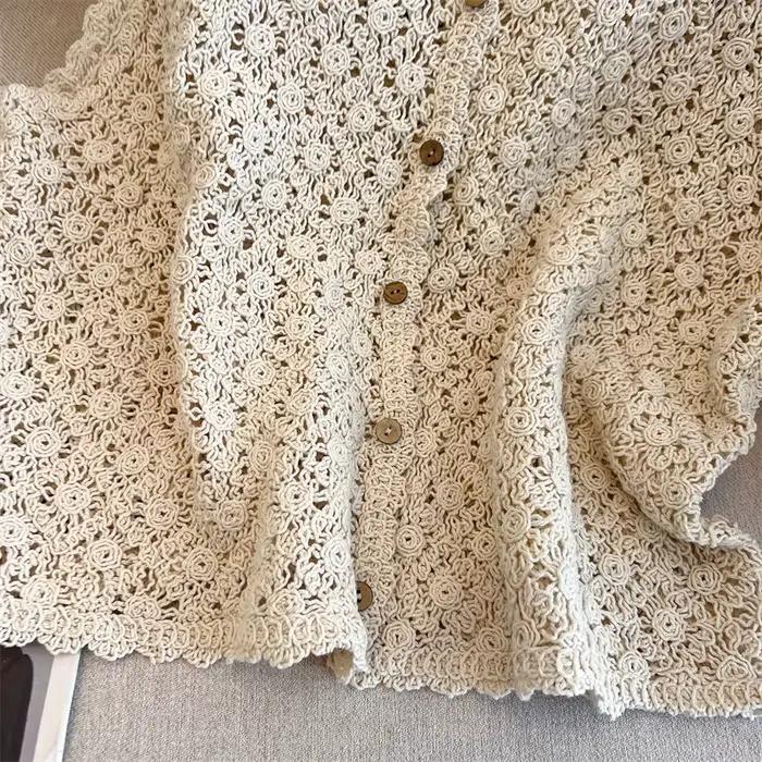 Vintage Boho Style Beige Crochet dentelle gilet femme sans manches tricot débardeur printemps été court couvrir élégant