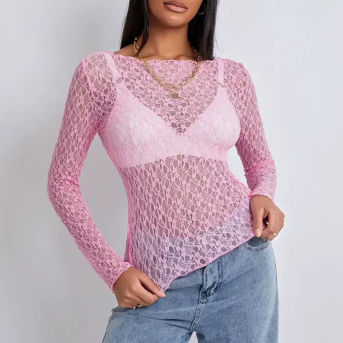 Puloru-Pull transparent en dentelle transparente pour femme