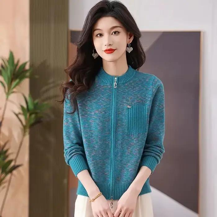 Cardigan en tricot à fermeture éclair pour mère