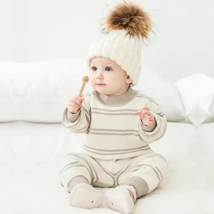 Nouveau-né bébé chandails garçon vêtements gris rayure bébé fille tenue ensemble tricot pull Ropa De Bebe Niña