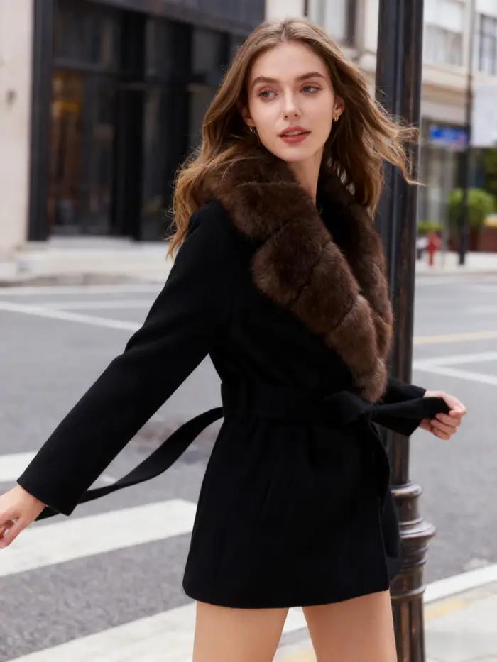 Manteau de fausse fourrure ample et chic col rabattable pour femmes automne hiver polyvalent à offrir occassions spéciales