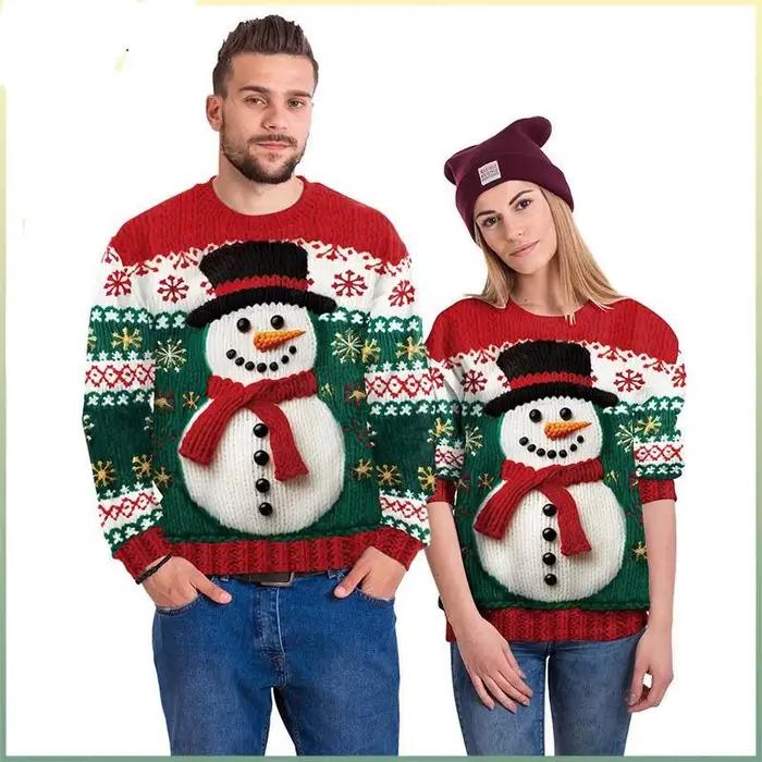 2025 nouveau noël couple vêtements imprimé pull col rond à manches longues chaud décontracté polyvalent