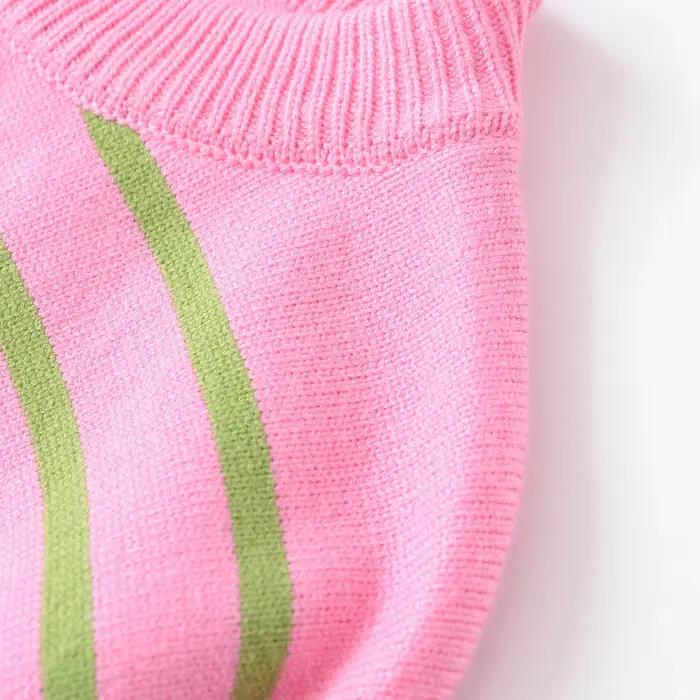 Pull Minimaliste Rayé à Col Rond et Manches Longues pour Femme – Hauts et Tricots Féminins