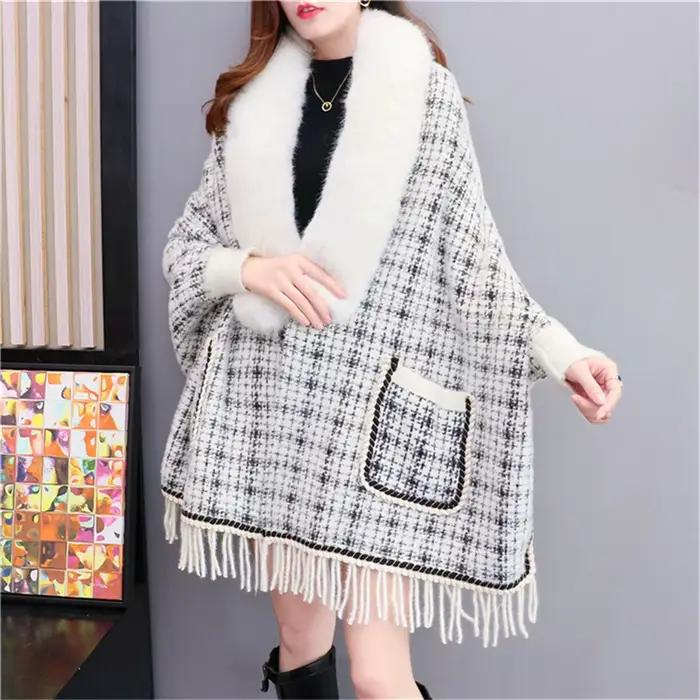 Manteau cardigan en fausse fourrure de vison avec poche pour femme