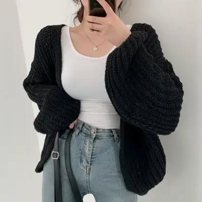 Cardigan Vintage Harajuku à manches lanternes pour femme
