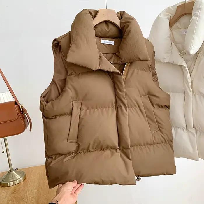 Fermeture éclair vers le bas coton gilet femmes automne hiver court ample