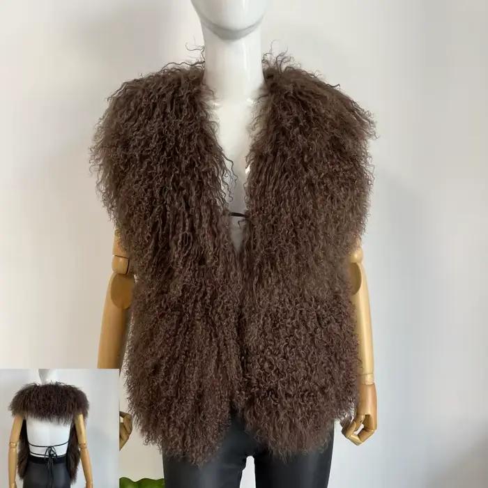 BEIZIRU – gilet de luxe moelleux en vraie fourrure mongole pour femmes