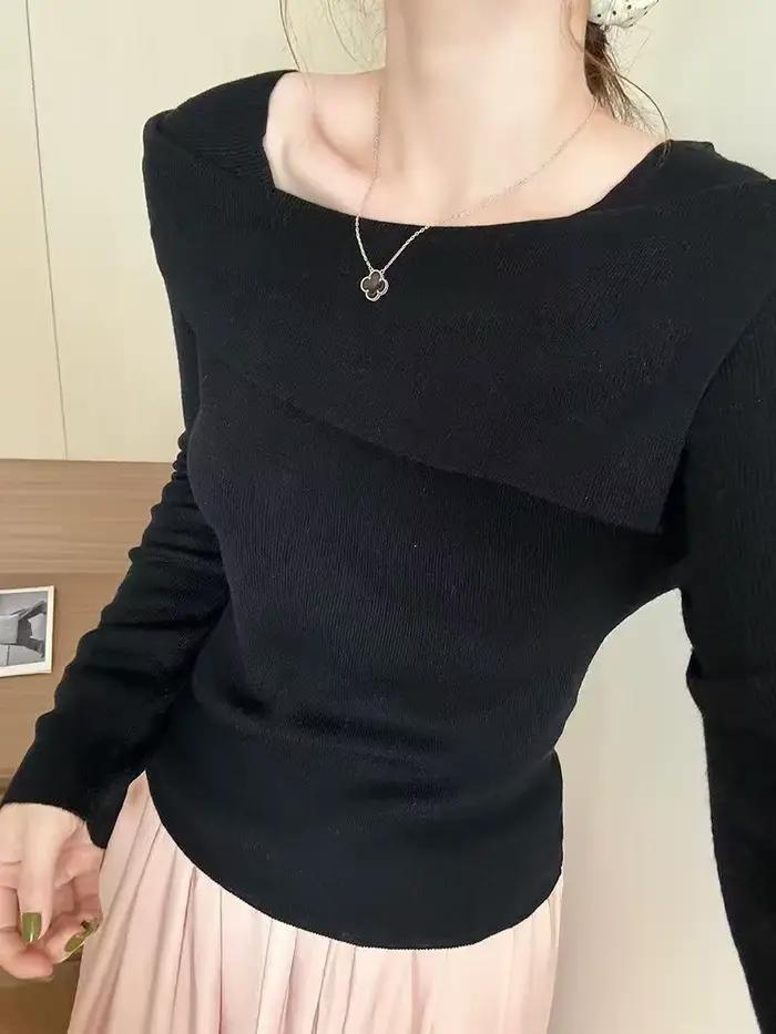 Haut en tricot à col irrégulier pour femme pour l'automne et l'hiver