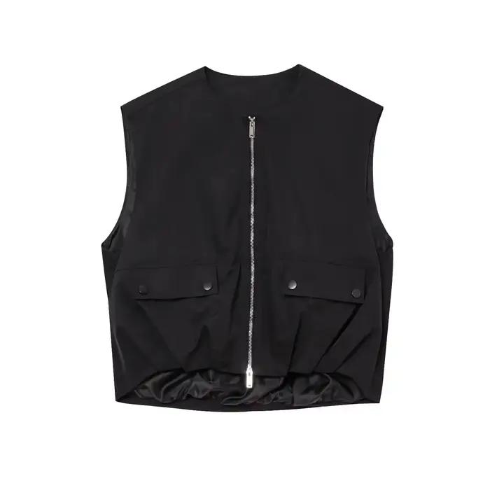 Gilet décontracté ample pour femme avec fermeture éclair