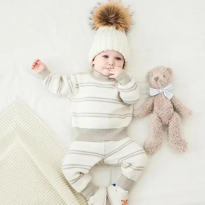Nouveau-né bébé chandails garçon vêtements gris rayure bébé fille tenue ensemble tricot pull Ropa De Bebe Niña