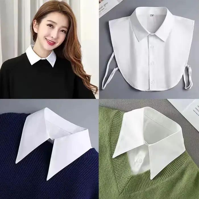 Faux col amovible pour chemises de filles, demi-blouse, faux col de robe de baccalauréat, hauts de couleur unie, blanc/noir
