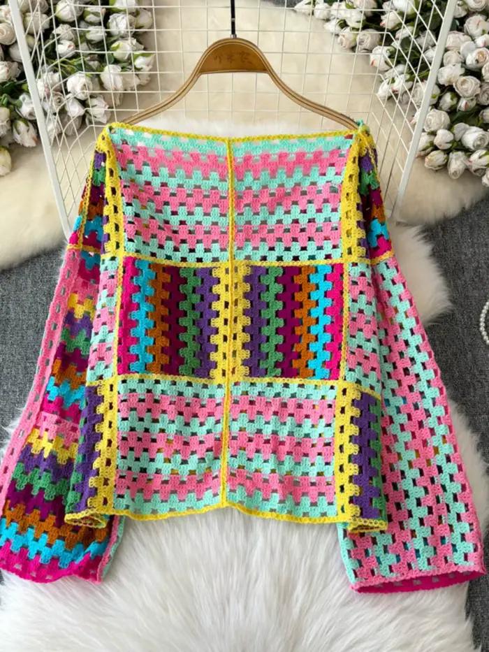 Cardigan multicolore au Crochet pour femmes