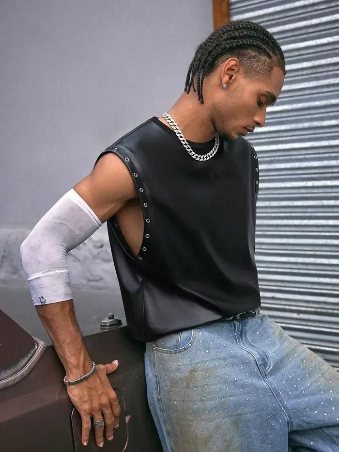 Gilet en cuir pour homme, t-shirts en cuir PU tendance, débardeurs de motard, streetwear, qualité supérieure
