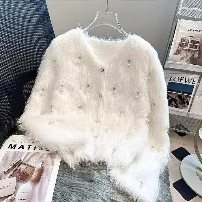 Cardigan en velours pour femme, style streetwear, coupe ample, col en V, avec volants, pour automne et hiver, nouveau modèle 2025, haute qualité