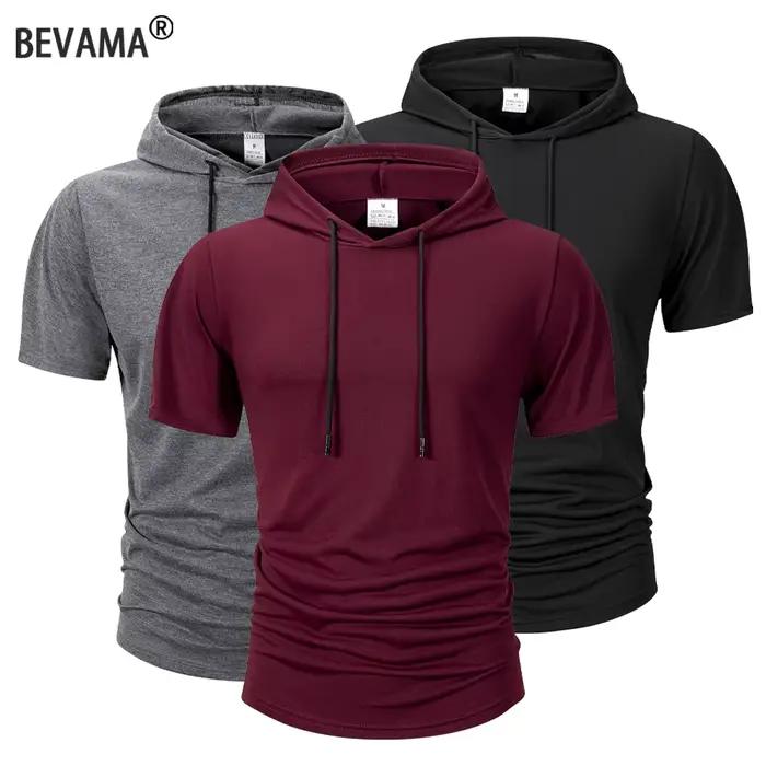 Sweat-shirt à capuche pour hommes, décontracté, manches courtes, ample, couleur unie, léger, Fitness, dessus respirants, été