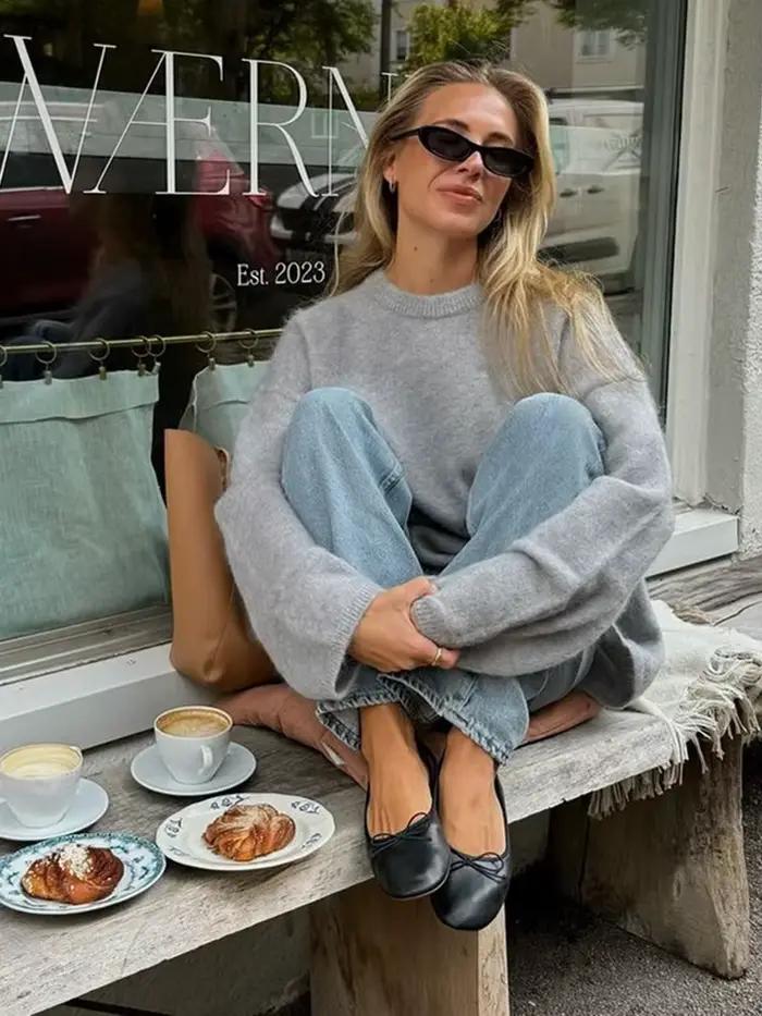 Femmes Beige noir rayé fourrure Mohair tricoté pull col rond manches longues manteau 2025 automne chaud femme