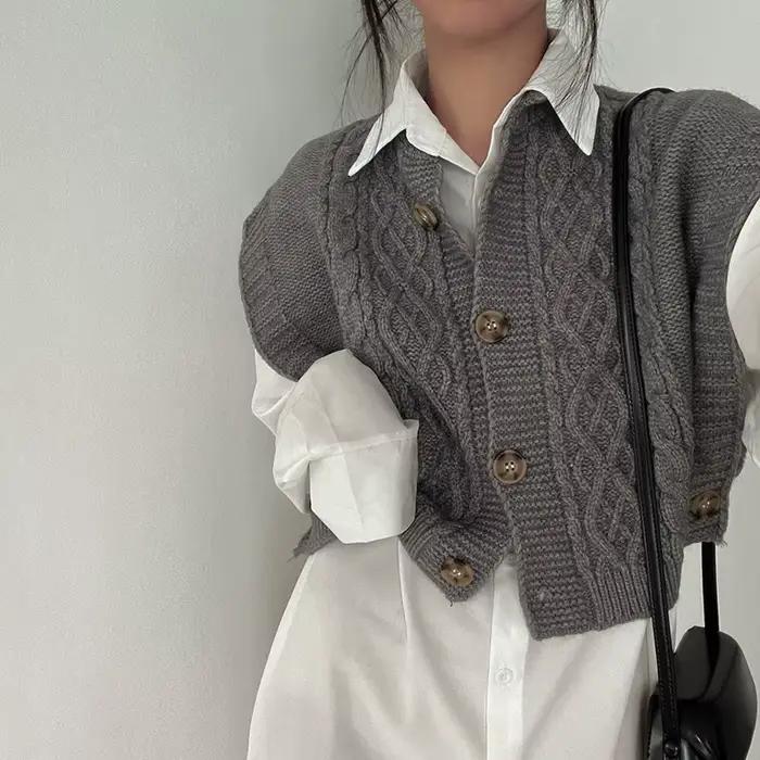 Gilet cardigan tricoté à boutons pour femme 2026