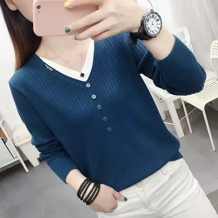 Pull en tricot à col en V pour femmes