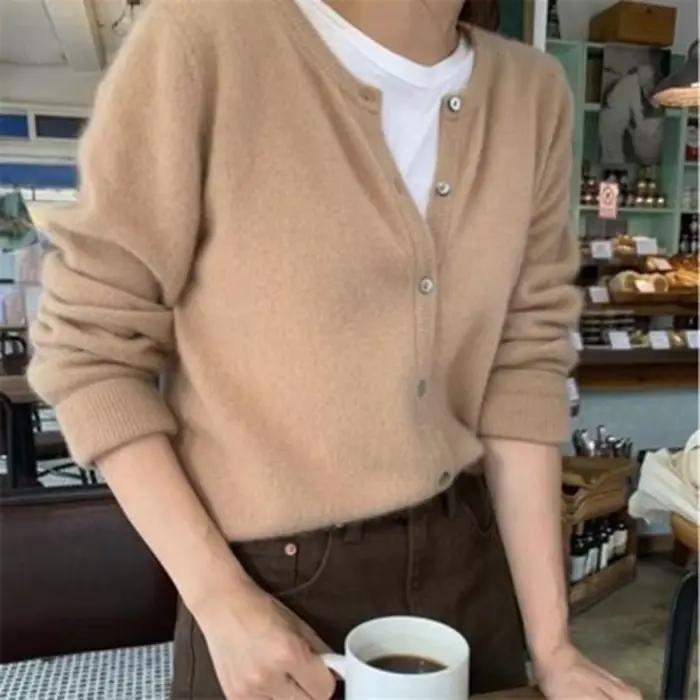 Lucyever-Cardigan décontracté à col rond pour femme