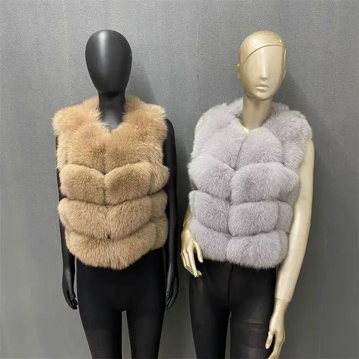 Gilet en fourrure de renard naturelle pour femmes automne hiver manteau gilet chaud sans manches fourrure vraie pour occasions spéciales